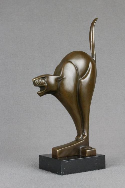 Brons Beeld Art Deco Kat naar Chris van de Hoef Sculptuur, Antiek en Kunst, Kunst | Beelden en Houtsnijwerken, Verzenden