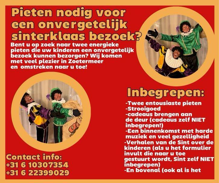 Pieten 6 December gezocht? Wij zijn er!, Diversen, Sinterklaas, Zo goed als nieuw, Ophalen of Verzenden