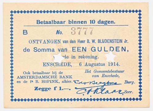 Enschede Noodgeld 1 Gulden 1914, Postzegels en Munten, Bankbiljetten | Nederland, Los biljet, 1 gulden, Ophalen of Verzenden