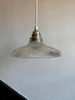 Vintage Franse holophane hanglamp lampenkap glas ribbel rond, Ophalen of Verzenden, Zo goed als nieuw, Glas, Minder dan 50 cm
