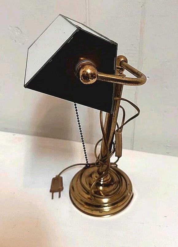 Vintage notarislamp bankierslamp goud met Tiffany kap, Huis en Inrichting, Lampen | Tafellampen, Zo goed als nieuw, Minder dan 50 cm