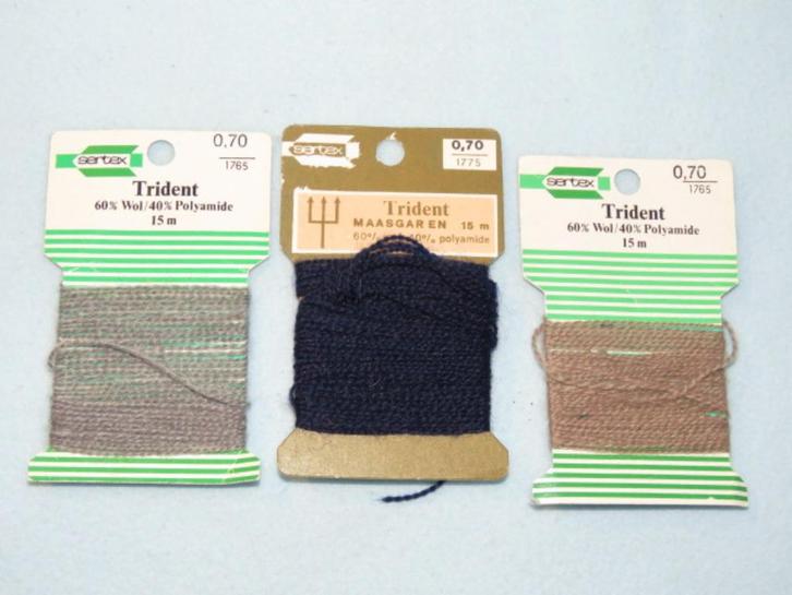 3 oude kaartjes met stopwol maasgaren Trident, Antiek en Kunst, Curiosa en Brocante, Ophalen of Verzenden