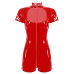 Korte rode dames catsuit lak leren wetlook jumpsuit bodysuit, Verzenden, Maat 46/48 (XL) of groter, Nieuw, Overige thema's