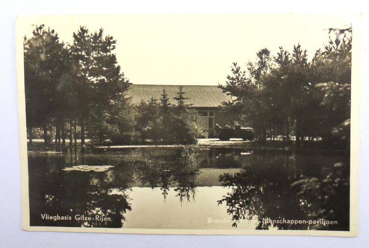 RIJEN, Vliegbasis brandvijver, Jeep en manschappen paviljoen, Verzamelen, Ansichtkaarten | Nederland, Gelopen, Noord-Brabant, 1940 tot 1960