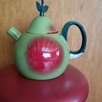 Emaille groen met rode fluitketel/waterkoker in appelvorm, Ophalen of Verzenden, Gebruikt