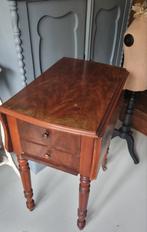 Antiek Frans klap tafeltje op wieltjes met 2 laatjes en 1, Ophalen