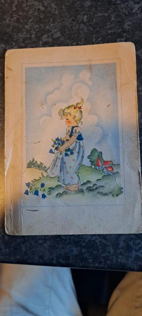 Oude Duitse Ansichtkaart - Meisje met Bloemen, Antiek en Kunst, Antiek | Overige Antiek, Ophalen of Verzenden