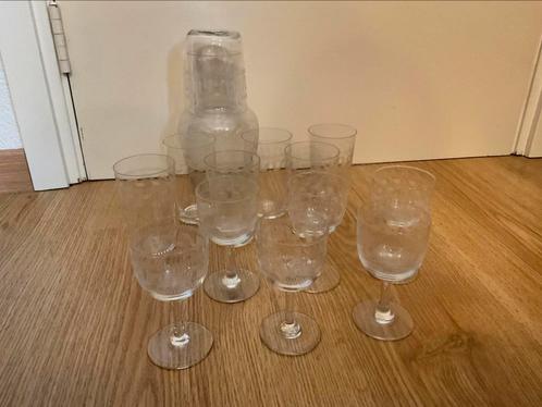 Grieks motief glazen + waterstel Copier Leerdam, Antiek en Kunst, Antiek | Glas en Kristal, Ophalen of Verzenden