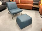 Nieuw Rolf Benz 394 fauteuil met poef blauw leer stoel, Huis en Inrichting, Fauteuils, Nieuw, Ophalen of Verzenden, Rolf Benz