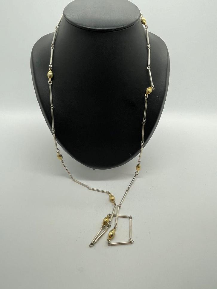 Z998 Prachtige 800 zilveren ketting bicolor, Sieraden, Tassen en Uiterlijk, Antieke sieraden, Ketting, Zilver, Met edelsteen, Ophalen of Verzenden