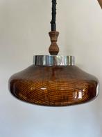 Retro kunststof hanglamp in bruin, wit met rotanlook, Ophalen, Huis en Inrichting