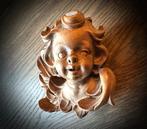 Cherubijn Engel Putti Handgesneden antiek hout wand beeldje, Antiek en Kunst, Verzenden