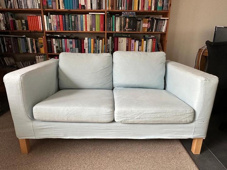 *gratis* tweepersoons bankje lichtblauw  - in prima staat, Huis en Inrichting, Banken | Bankstellen, Gebruikt, Rechte bank, Tweepersoons