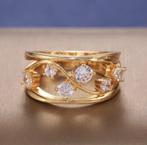 925 zilveren met goud verguld ring met witte zirkonen, Nieuw, Ophalen of Verzenden, 17 tot 18, Met edelsteen