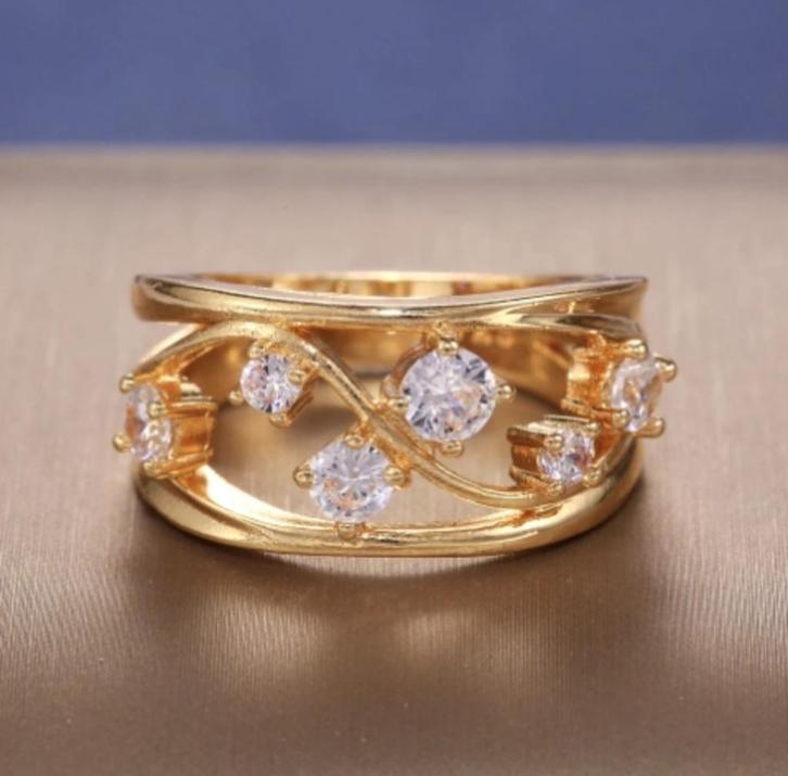 925 zilveren met goud verguld ring met witte zirkonen, Sieraden, Tassen en Uiterlijk, Ringen, Nieuw, Dame, 17 tot 18, Goud, Zilver