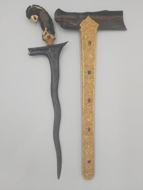 Antieke Keris Segaluh 5 Luk Zilver Goud Plating Kriss KTB33, Antiek en Kunst, Kunst | Niet-Westerse kunst, Verzenden