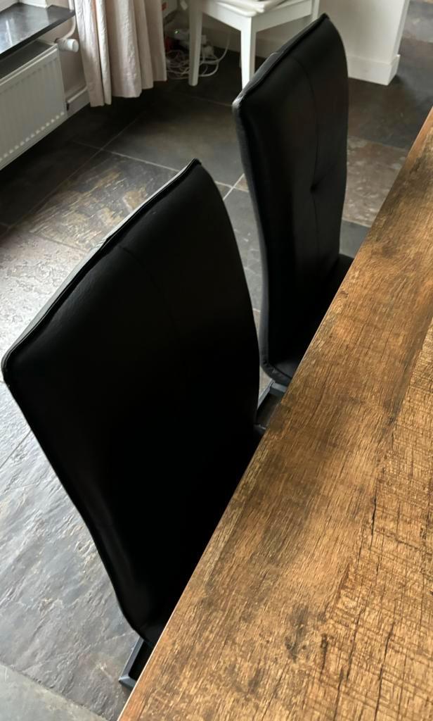 4 eetkamerstoelen Leen Bakker Cordoba, zwart kunstleder, Huis en Inrichting, Stoelen, Gebruikt, Vier, Overige materialen, Zwart