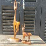 Mooi vintage beeld teakhout handgesneden gazelle en bok, Ophalen of Verzenden