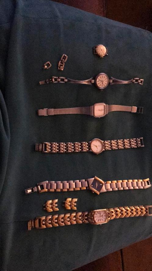 6 oude dameshorloges, 5 met metalen band, Sieraden, Tassen en Uiterlijk, Horloges | Dames, Gebruikt, Polshorloge, Overige merken