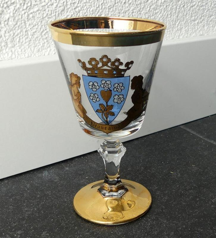 Beauraing souvenir glas oud glaasje met goud, Antiek en Kunst, Curiosa en Brocante, Ophalen of Verzenden
