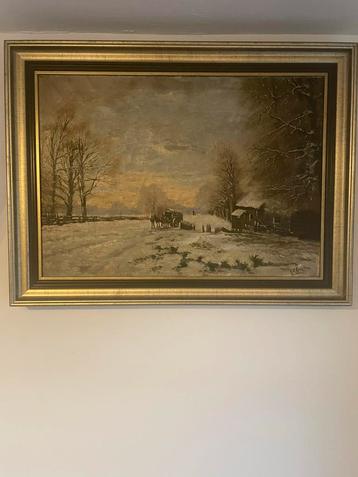 Winterlandschap met Paard en Wagen - J. Lypol beschikbaar voor biedingen