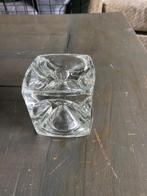 c6 – glazen kaarsen kandelaar 9 x 9 x 9 cm, Ophalen of Verzenden, Gebruikt