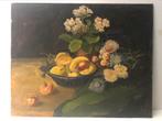 Olieverf stilleven met bloemen en fruit, Ophalen of Verzenden