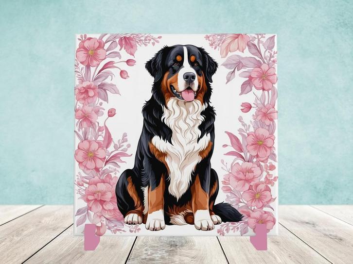 Berner Sennenhond Delfts Roze tegel incl houder, Huis en Inrichting, Woonaccessoires | Overige, Nieuw, Ophalen of Verzenden