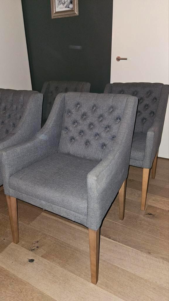 Eetkamerstoel gecapitonneerd, eiken poten, Huis en Inrichting, Stoelen, Gebruikt, Vier, Bruin, Ophalen