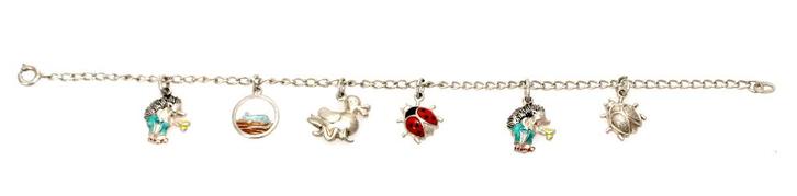 Schitterende Zilver Emaille Bedel Armband, Sieraden, Tassen en Uiterlijk, Armbanden, Zo goed als nieuw, Zilver, Zilver, Met bedels of kralen