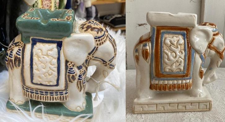 2x Brocante - vintage keramieken olifant - asbakje, Antiek en Kunst, Curiosa en Brocante, Ophalen of Verzenden
