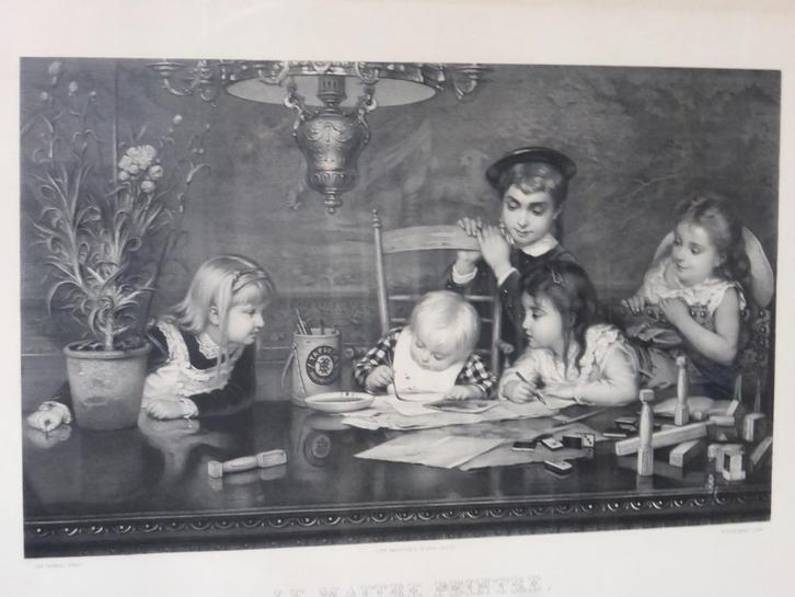 Orig. antieke litho LE MAITRE PEINTRE 1879 naar Jan Verhas, Antiek en Kunst, Kunst | Litho's en Zeefdrukken, Ophalen