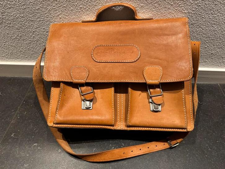 Vintage Leren Aktetas / Schoudertas, Sieraden, Tassen en Uiterlijk, Tassen | Rugtassen, Gebruikt, Overige merken, 25 tot 40 cm
