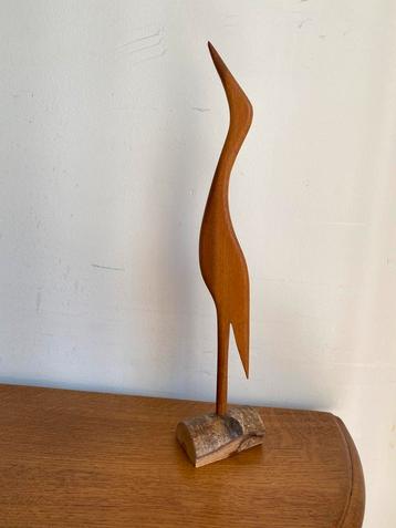 Vintage houten kraanvogel/reiger teakhout jaren ‘60 beschikbaar voor biedingen
