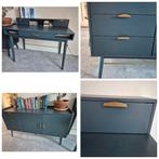 Bureau + dressoir donkerblauw met goud, Ophalen, Gebruikt, Bureau
