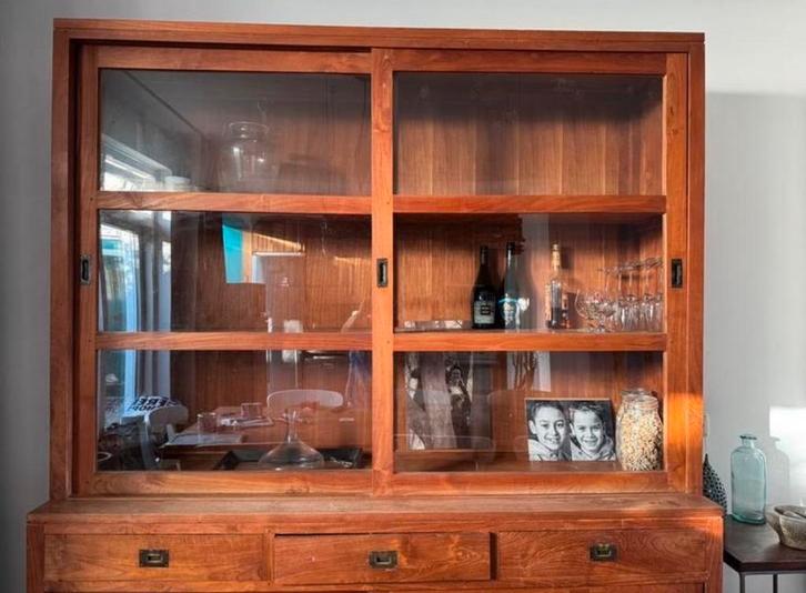 Teakhouten Buffetkast met Schuifdeuren, Huis en Inrichting, Kasten | Buffetkasten, Gebruikt, 200 cm of meer, 150 tot 200 cm, 50 tot 75 cm