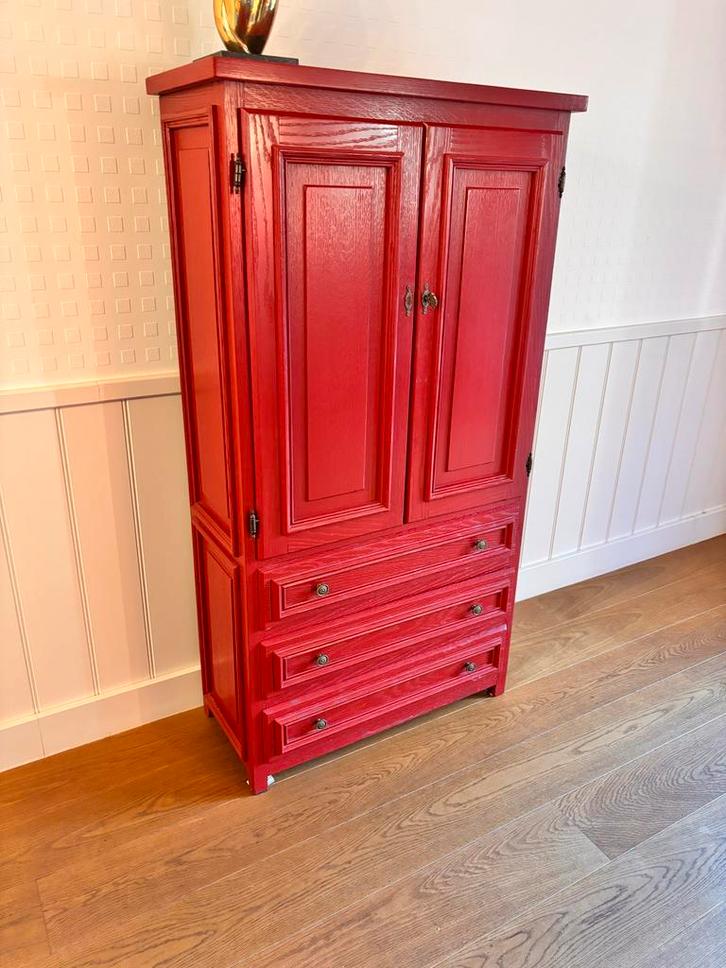 Retro Rood Kastje - Eikenhout, Huis en Inrichting, Kasten | Kledingkasten, Gebruikt, 100 tot 150 cm, 50 tot 100 cm, 25 tot 50 cm