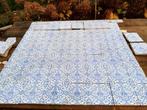 Minton Hollins Victorian tiles, plakaat 116hx113br blauw wit, Ophalen