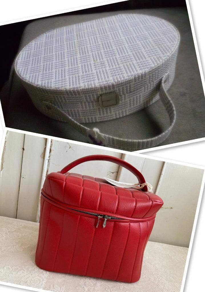 Vintage / Beautycase - koffertje / wit - lila, Sieraden, Tassen en Uiterlijk, Beautycases, Gebruikt, Overige kleuren, Ophalen of Verzenden
