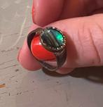 Vintage zilverkleurige ring parelmoer costume jewelry boho, Ophalen of Verzenden, Zo goed als nieuw, 17 tot 18, Dame