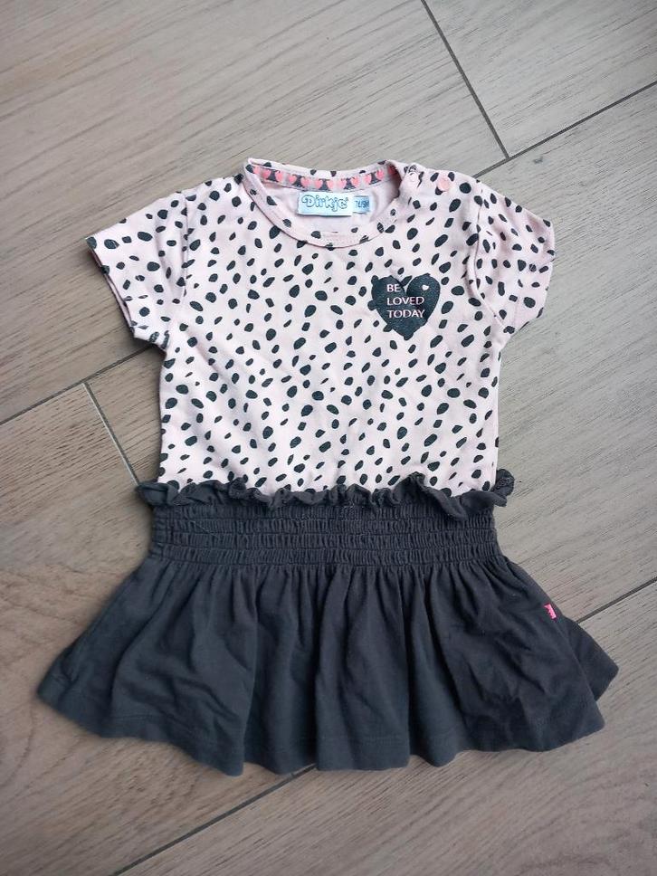 K116 Roze/bruin jurkje Dirkje maat 74, Kinderen en Baby's, Babykleding | Maat 74, Gebruikt, Meisje, Jurkje of Rokje, Ophalen of Verzenden