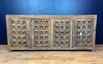 Groot robuust tv meubel Udita in bruin 222 X 50 X 95 cm, Verzenden, 200 cm of meer, 25 tot 50 cm, Teakhout
