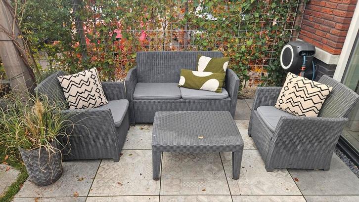 Tuinset: Bank, 2 Stoelen & Tafel, Tuin en Terras, Tuinsets en Loungesets, Gebruikt, Tuinset, Kunststof, 4 zitplaatsen, Bank, Bijzettafel