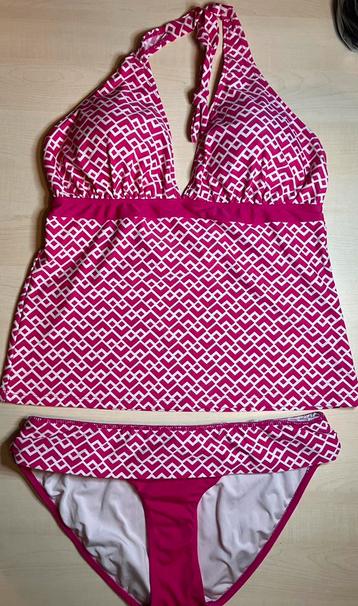 Tankini, haltertopje + broekje, maat 44, roze/wit beschikbaar voor biedingen