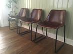 drie leren eetkamerstoelen industriële look, Huis en Inrichting, Ophalen, Gebruikt, Metaal, Drie
