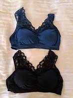 2 nieuwe soft BH's met kant zwart en blauw maat 2 XL 46 48, Kleding | Dames, Ophalen of Verzenden, Zwart, BH