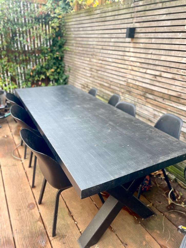 Massief houten tuintafel zwart, Tuin en Terras, Tuintafels, Gebruikt, Rechthoekig, Hout, Ophalen