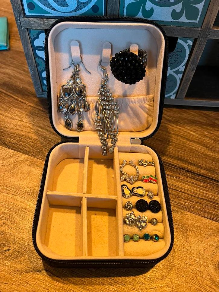 Doosje met oorbellen, Sieraden, Tassen en Uiterlijk, Oorbellen, Gebruikt, Zilver, Ophalen of Verzenden