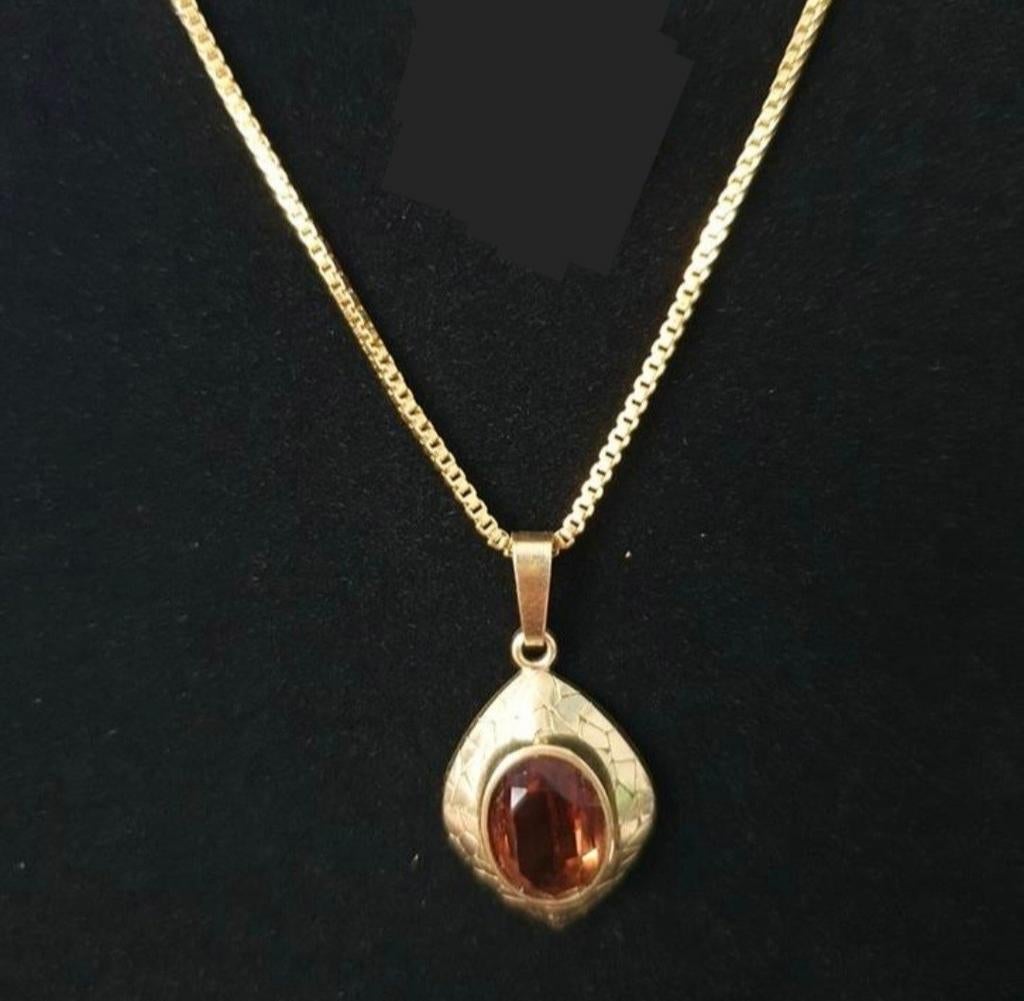 vintage hanger met edelsteen aan ketting, Sieraden, Tassen en Uiterlijk, Kettinghangers, Overige materialen, Gebruikt, Verzenden