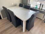 Gratis zware eiken tafel wit geschilderd met 6 stoelen, Ophalen, Gebruikt, 4 tot 6 stoelen